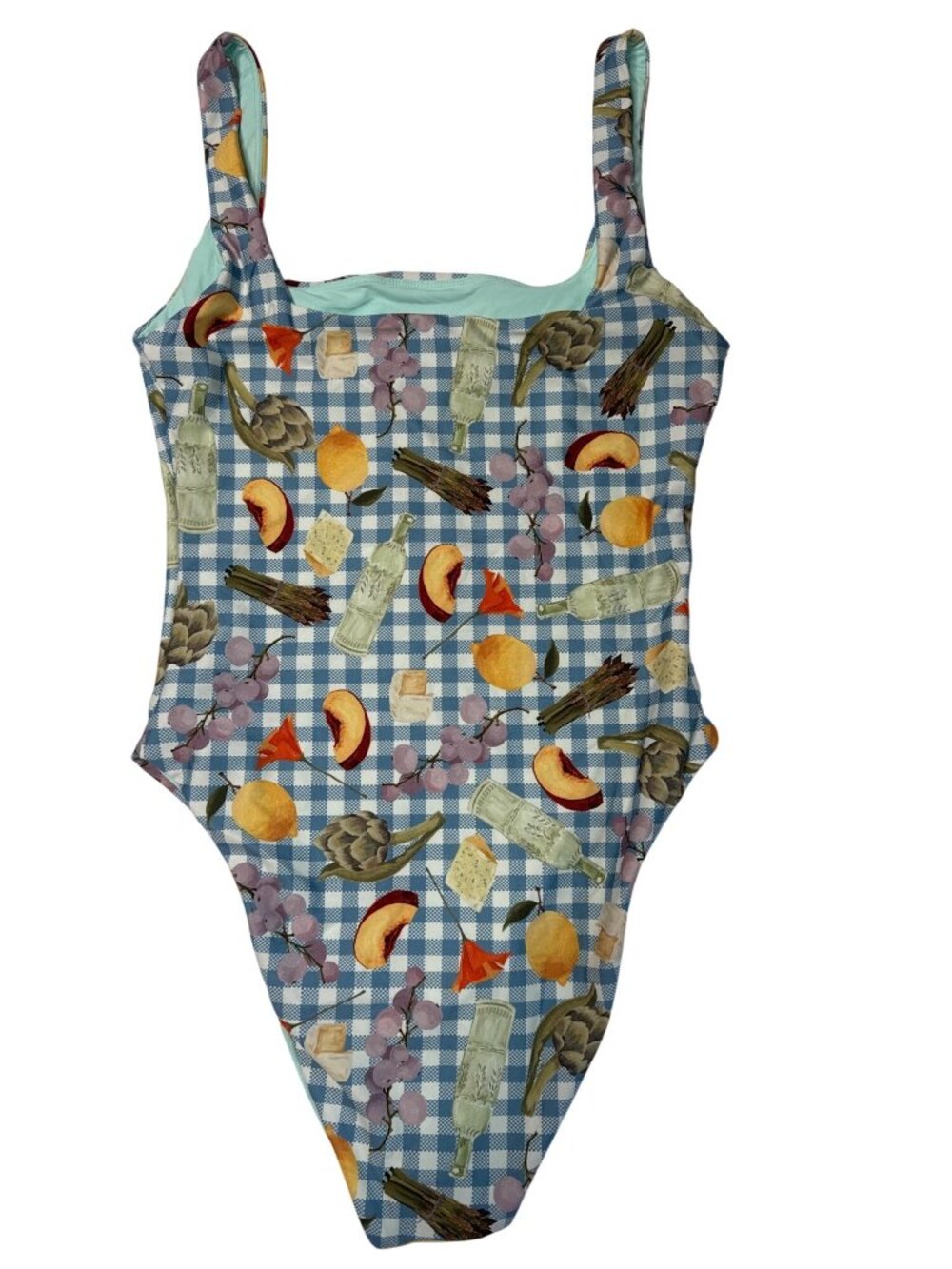 NWT AQUA x Lisa Says Gah Printed One Piece Swimsuit Blue/White Size Medium - Picture 7 of 11